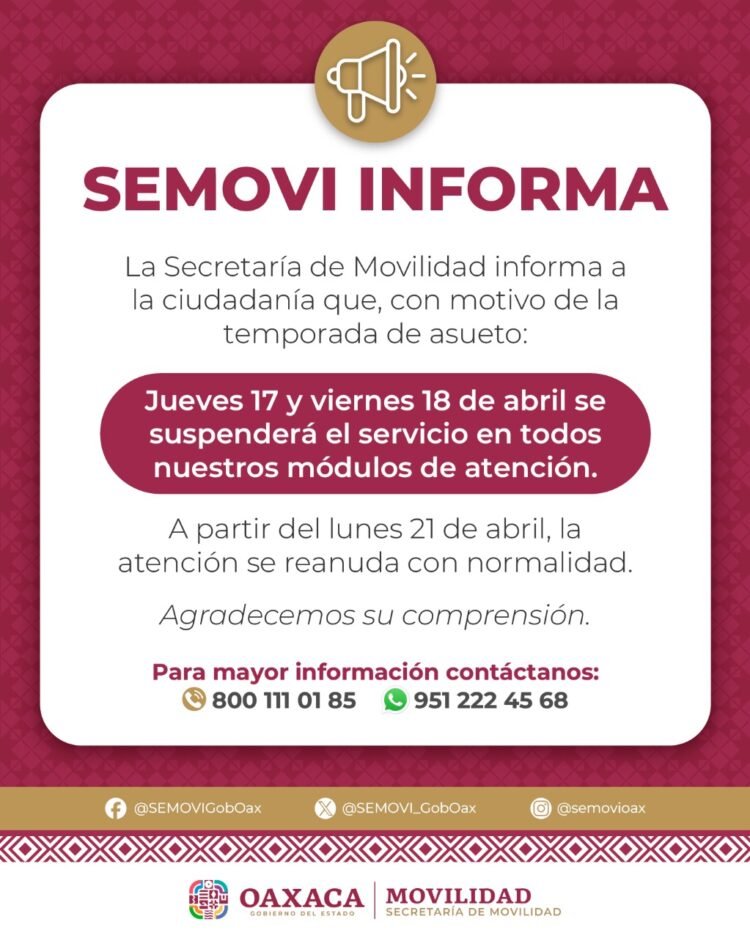 Por temporada de asueto Secretaría de Movilidad ajusta horarios en módulos de atención